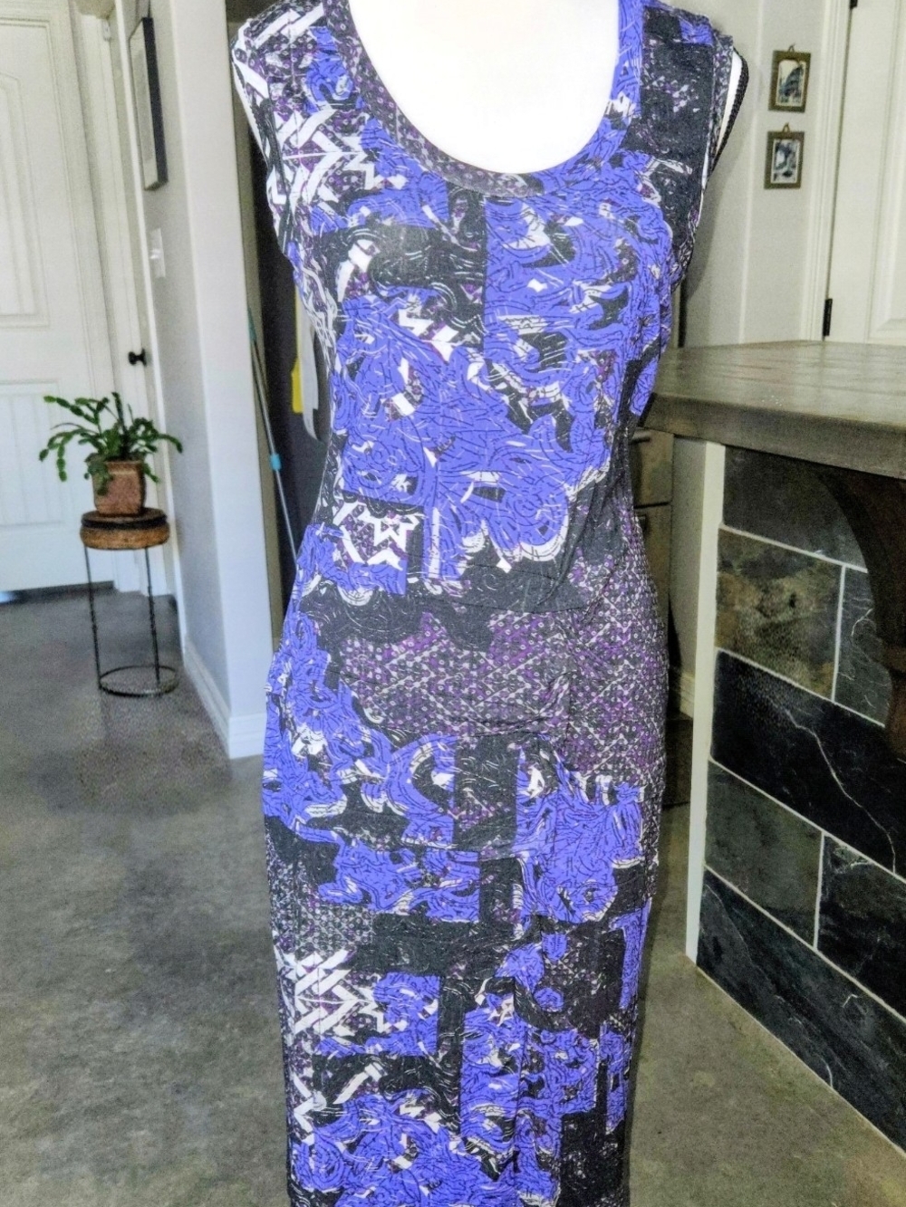 Nicole Miller Purple and Black Patterned Sleeveless Dress